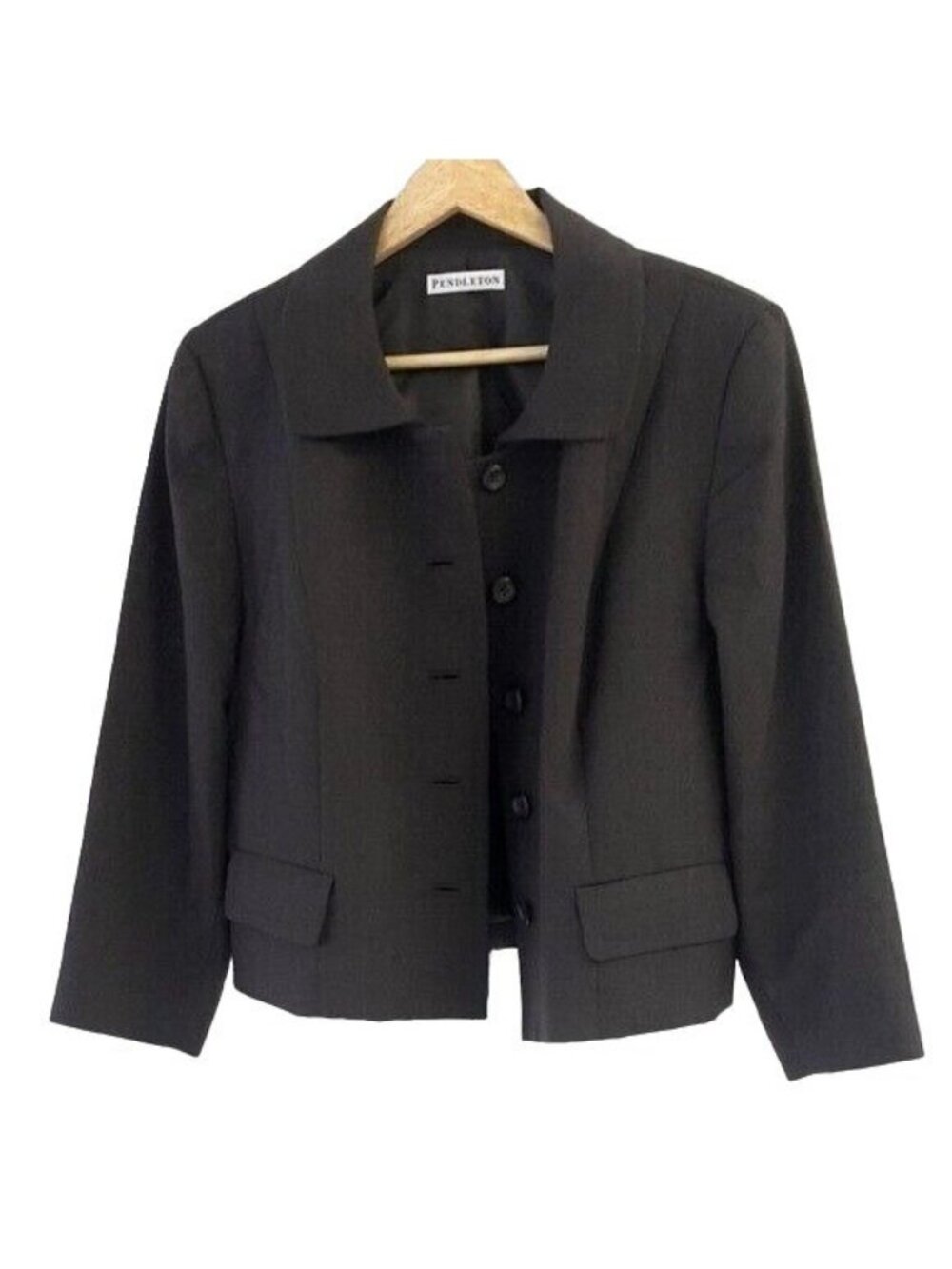 Pendleton Womens Wool Blazer Brown Size 16 Lined 98% Virgin 5-Button Jacket READ